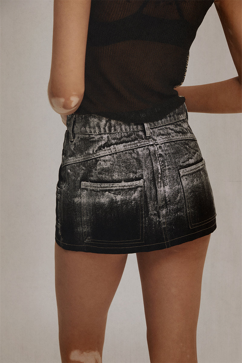 Dotyears 23ss Brushed Silver Denim Skirt